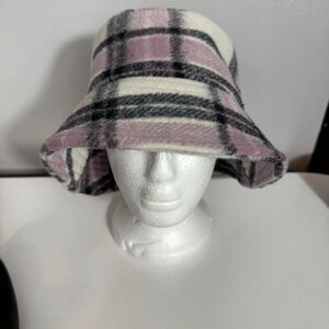 H&M Plaid Bucket Hat M/L Pink Black White